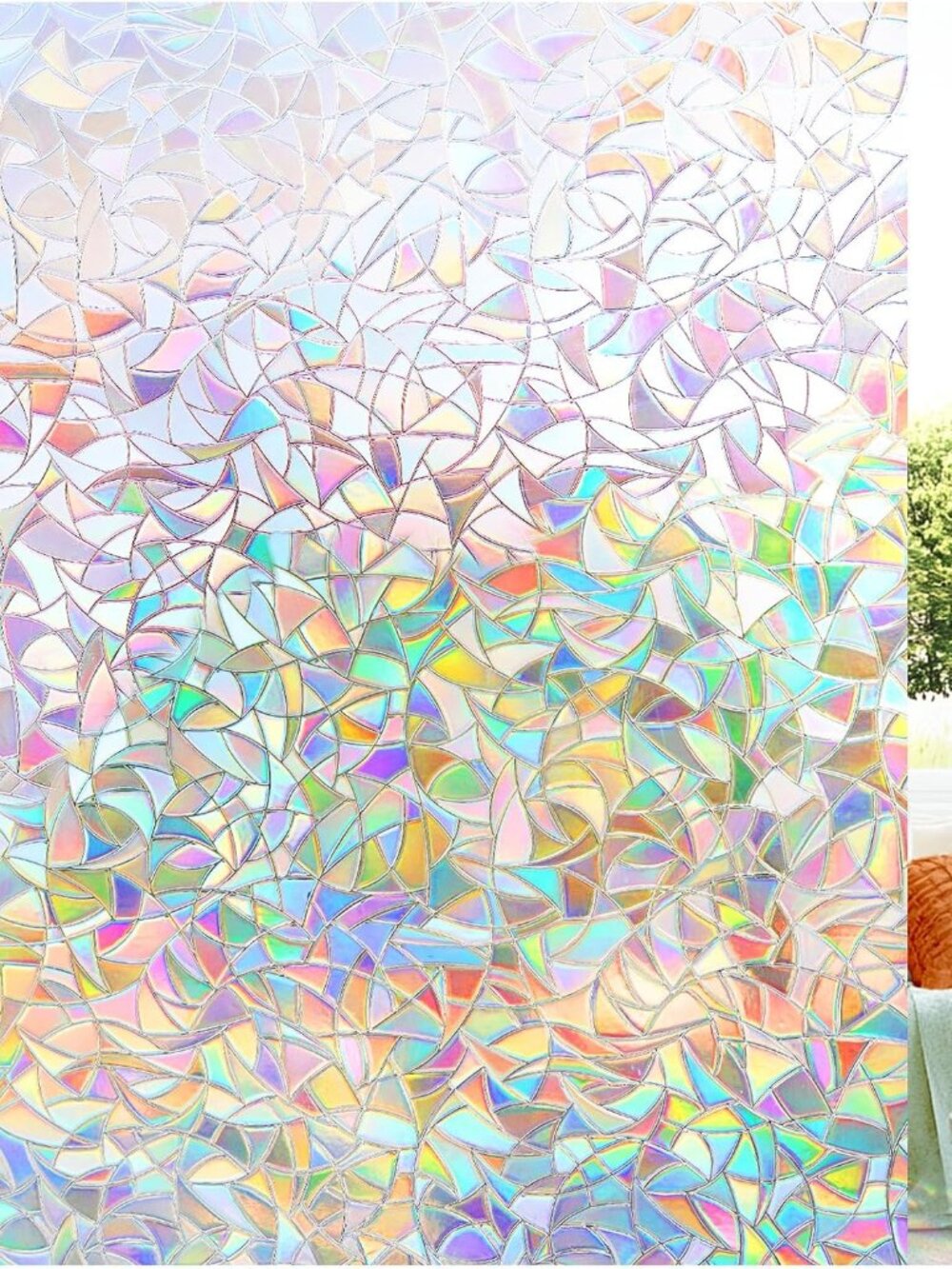 Rainbow Window Privacy Film, 3D Decorative Stained Glass Cling